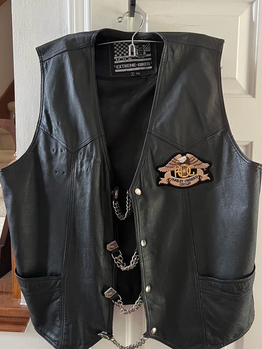 Black Leather Biker Vest with HOG Patch - Extreme Biker